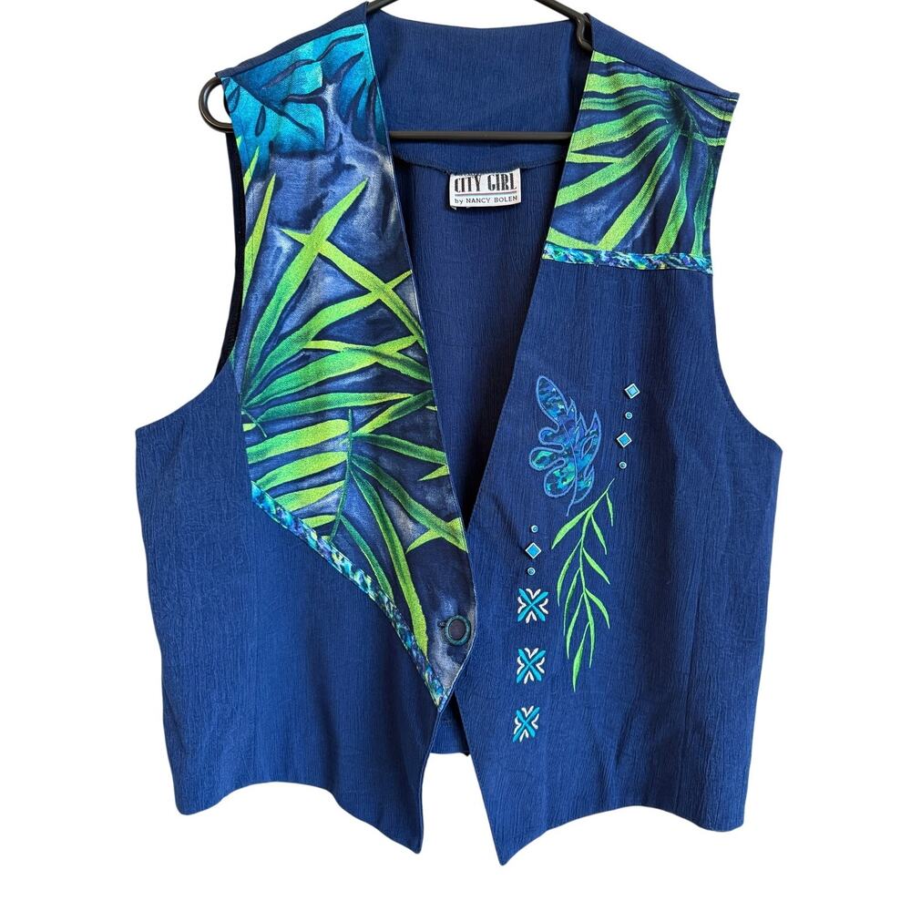 City Girl Nancy Bolen Vest Plus Size 16 Embroidered Palm‎ Turquoise Stone Accent